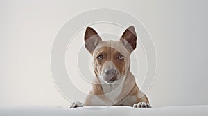 Eye-catching Brown And White Dog On White Background photo