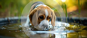 Brown and White Dog Standing in Pool