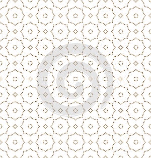 Brown on white dotted line hexagonal molecular pattern seamless repeat background