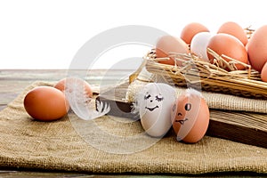 Brown and white eggs close-up