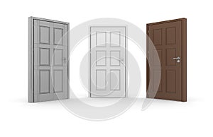 Brown, white, gray 3d door locks and doorhandles