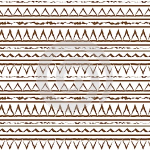 Brown white vector monochrome winter abstract geometric seamless pattern. Illustration contains lines, dots, triangles. Horizontal