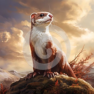 Brown and White Weasel