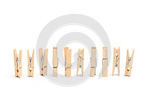 Brown wood clothes peg or clothespin on white background. - Image