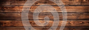 Brown wood planks texture background, panoramic wide banner. Old wooden long horizontal boards. Theme of rustic design, nature,