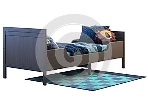 Brown wood pull-out children`s bed. 3d render