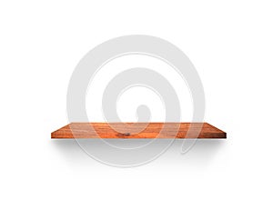 Brown wood shelf isolated on white background with clipping path for your product placement or montage photo