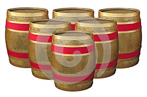 Brown wooden barrel with red line isolated over white