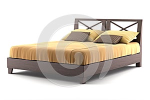 Brown wooden bed isolated on white photo