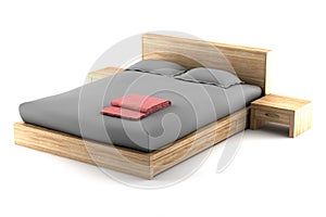 Brown wooden bed isolated on white