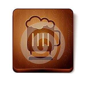 Brown Wooden beer mug icon isolated on white background. Wooden square button. Vector