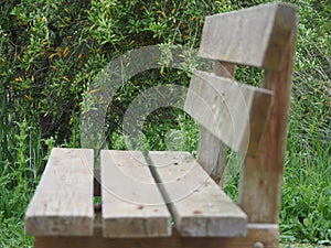 Brown wooden bench, vila sana, lerida, spain, europe,