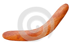 Brown wooden boomerang isolated