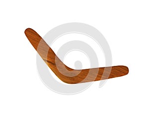 Brown wooden boomerang isolated on white