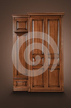 Brown wooden Cabinet on the brown background