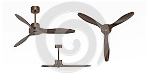 Brown wooden ceiling fan isolated on white - 3D render - copy space