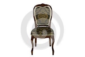 brown wooden chair with a backrest with a soft seat on a white background.