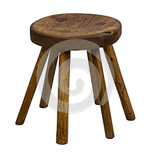 Brown wooden chair stool isolated on white background