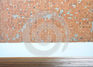 Brown wooden floor, blank, red brick wall background: vintage style - building facing decoration material