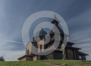 Brown wooden old chapel on Radhost hill in Beskydy mountains