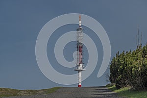 Brown wooden old chapel and transmitter on Radhost hill in Beskydy mountains