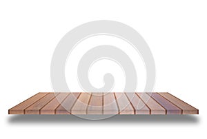 Brown wooden shelf on white background