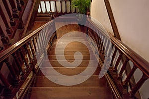 Brown wooden staircase photo