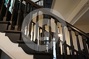 Brown wooden steps. Old vintage staircase