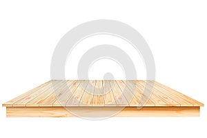 Brown wooden table top isolated on white background