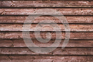 Brown wooden texture at horizontal striped. Dark weathered hardwood. Retro rough oak fence. Old wood plank background. Vintage tex