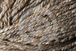Brown wool thread ball macro closeup