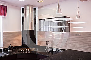 Brown worktop in luxury kitchen