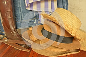 Brown woven hats with habiliments