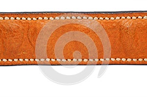Brown wrinkle leather strap isolated on white background with handmade stitch.