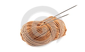 Brown yarn clew with spoke isolated on white