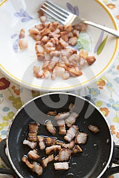 Browned bacon at breakfast