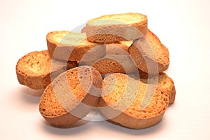 Browned crackers. White background.