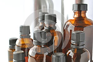 Brownglass bottles for cosmetic lotions, serums, oils