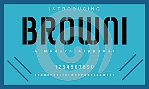 Browni font. Modern alphabet letters serif font and number.