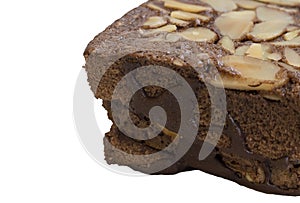 Brownie almond close up background