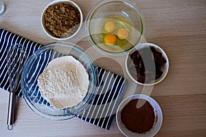 Brownie Baking Ingredients on Wooden Surface