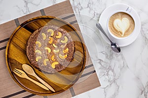 Brownie cake and cup of coffee