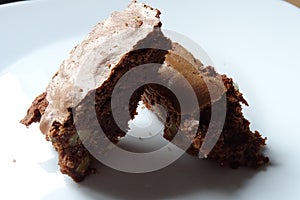 Brownie cake over white background