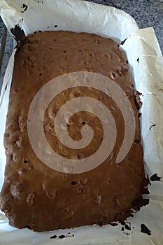 Brownie cake over white background