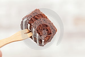 Brownie cake on wooden plate