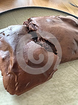 Brownie half cut crispy macro or close up view