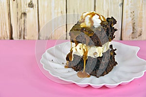 Brownie and ice cream dessert