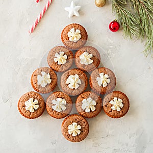 Brownie mins pies on a white background. photo