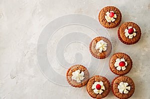 Brownie mins pies on a white background. photo