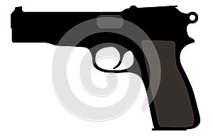 Browning Belgian gun. Vector silhouette weapon, pistol, gun